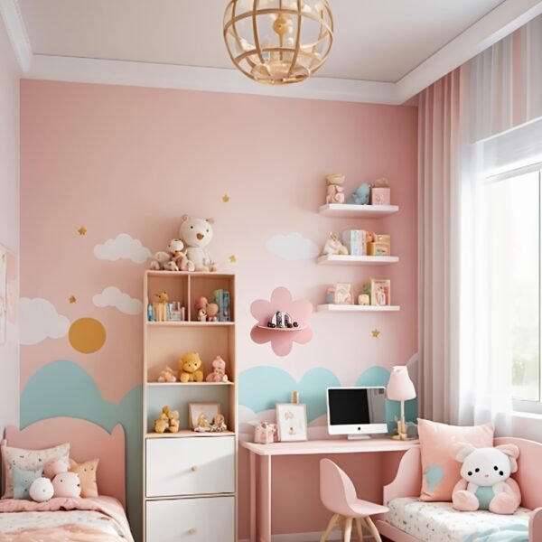 Pink Flower Floating Shelf - 5-Legged Wall-Mounted Shelf with Clear Frame