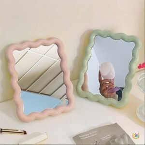 1pc Wave-Shaped Makeup Mirror, Desktop Stand or Wall-Mounted Vanity Mirror
