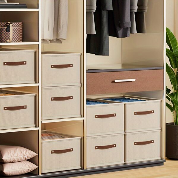 1pc Modern Oxford Fabric Storage Box with Upgraded Leather Handle media 35.99 x 18.01 x 16.99 cm