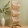 Handmade Woven Rattan Hanging Basket & Floor Standing Shelf 3 Layer
