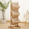 Handmade Woven Rattan Hanging Basket & Floor Standing Shelf 3 Layer