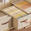 1pc Modern Oxford Fabric Storage Box with Upgraded Leather Handle media 35.99 x 18.01 x 16.99 cm