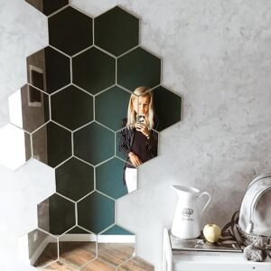 Hexagon Mirror Wall Stickers – 24pcs Removable DIY Mirror Decals
