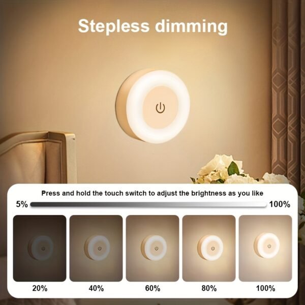 Touch Control Adjustable LED Night Light – 3 Color Modes (Warm, White, Natural)