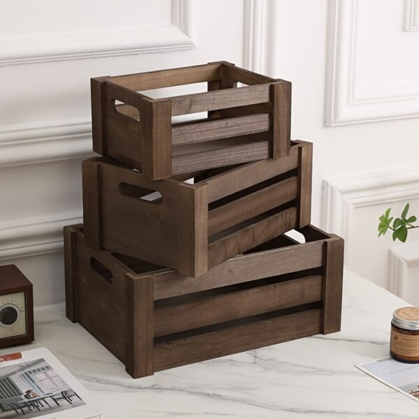 3pcs Rustic Farmhouse Wooden Storage Crates Set