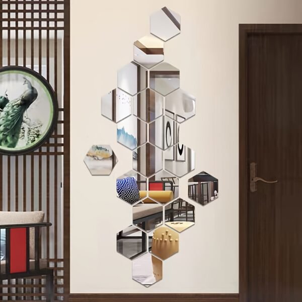 Hexagon Mirror Wall Stickers – 24pcs Removable DIY Mirror Decals