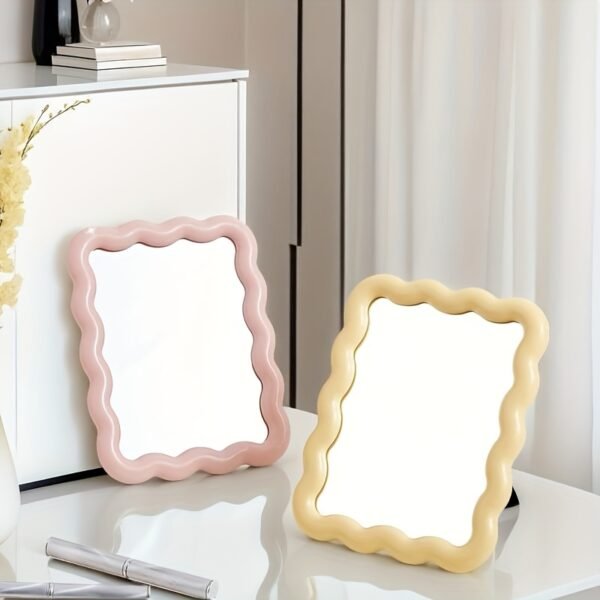 1pc Wave-Shaped Makeup Mirror, Desktop Stand or Wall-Mounted Vanity Mirror